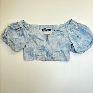 CAPSULLE Washed Out Denim Puff Sleeve Crop Top US Women’s Sm/Med